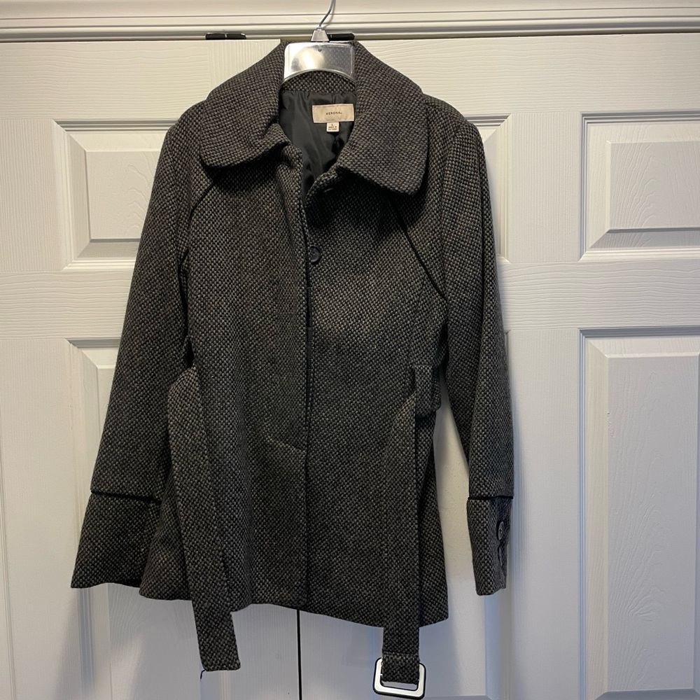 Dark grey pea coat with belt